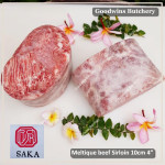Beef Sirloin Australia Meltique (wagyu alike) brand SAKA frozen Striploin / New York Strip / Has Luar sliced teriyaki yakiniku stirfry 2-3mm (price/pack 500gr)